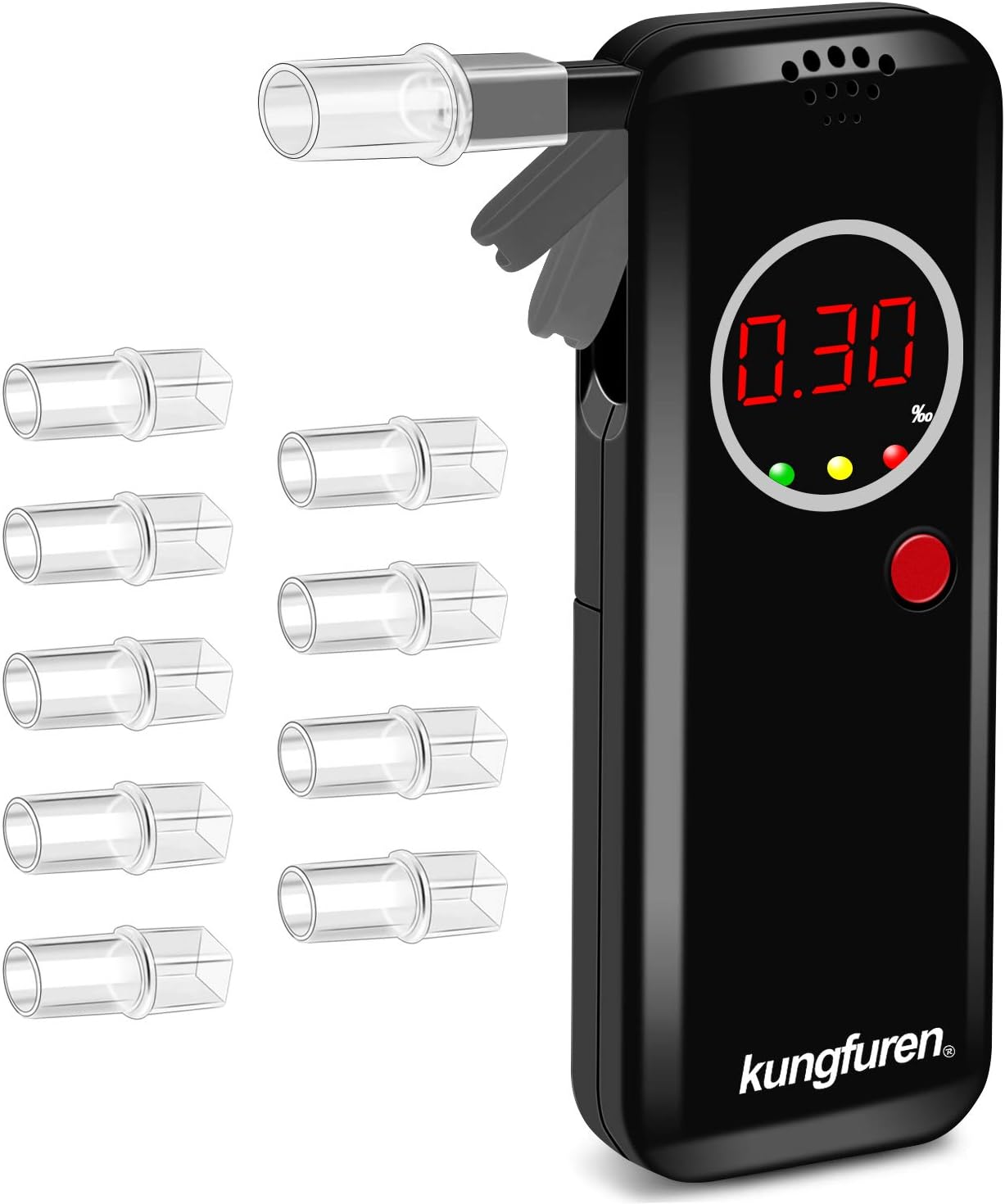 kungfuren Breathalysers, Professional Alcohol Breathalyzer, Portable Alcohol Tester, Accurate Measurement, Fast Respond Breathalyser with Digital LCD, 10 mouthpieces and 1 store bag