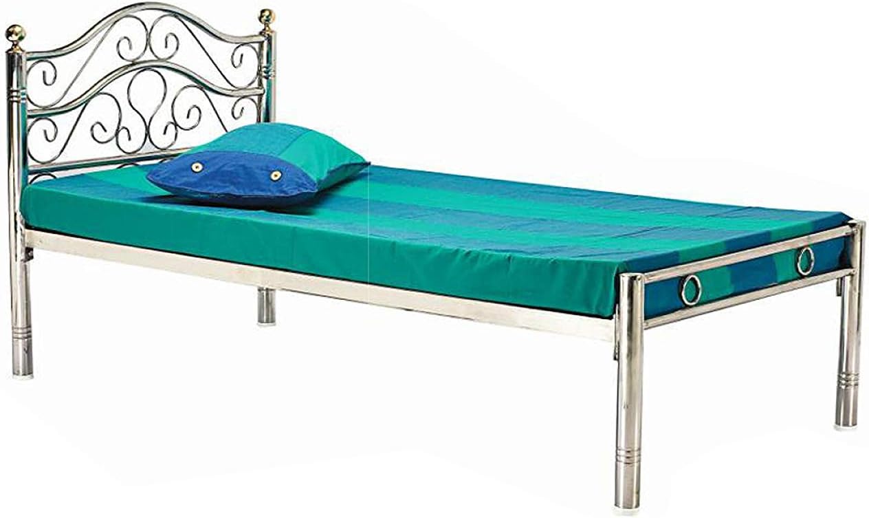 Pure Stainless Steel Bed Frame Without Mattress (5 X 6 Feet, Steel Design 3)