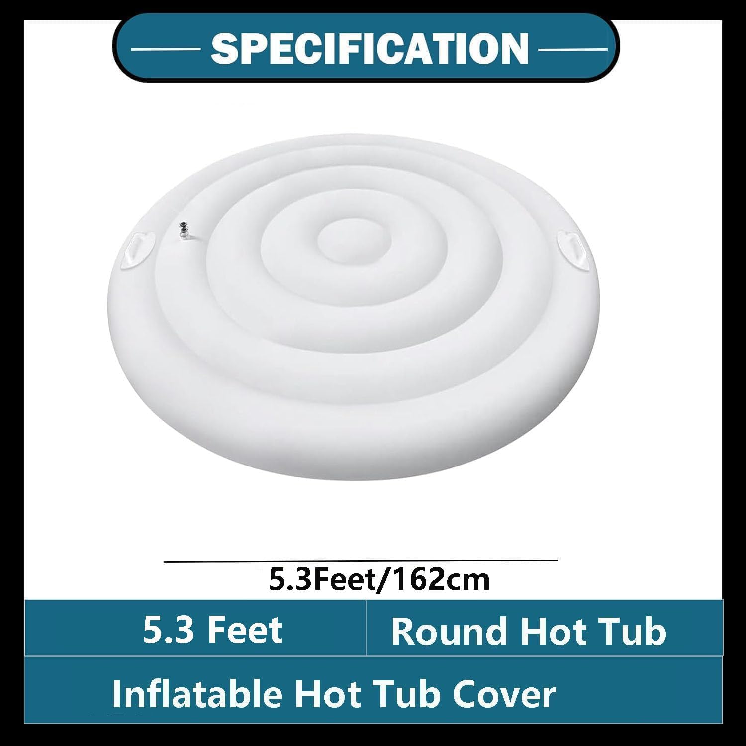 5.3Ft Inflatable Hot Tub Cover with Handel Round for Hot Tubs Spas Foldable Protective Rain Overflow Cover for Outdoor Inflatable Hot Tubs