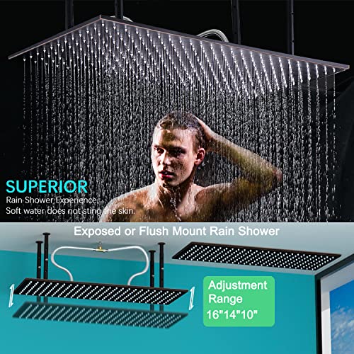 Oil Rubbed Bronze Body Jet Shower System, Enga 16X32 Inch Rainfall Shower Head With Handheld Sprayer Jet All Functions Can Work Together, Flow Adjustable #TOP3