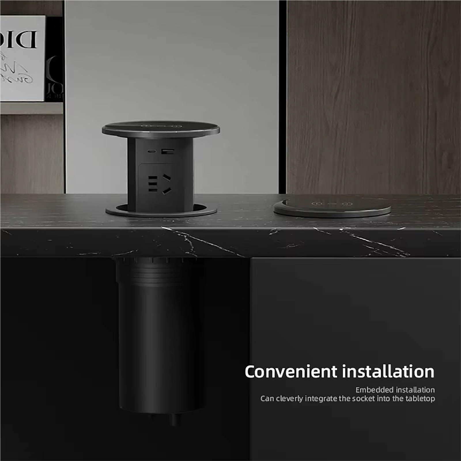 Prise Escamotable Bureau avec Charge sans Fil 15W Ports USB-C et USB-A Multiprise Encastrable pour Ilot de Cuisine Bureau Table de Conference Prise de Plan de Travail Cachee Maison(White)