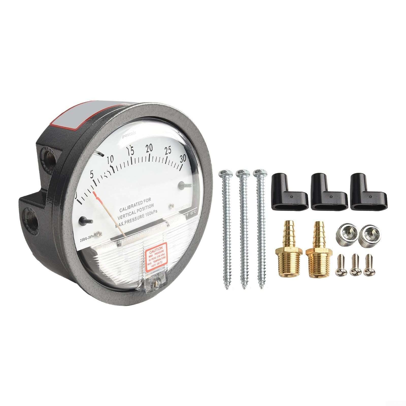 Analoges Differenzdruck-Manometer, 0–30 Pa bis 0–750 Pa Bereich, Aluminium, für Luftgasmessung in Reinräumen, HVAC, Pharmazeutischen und Aquakultur (0–30 Pa)