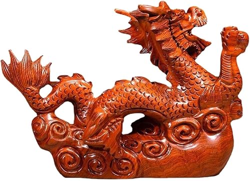 Housoutil Estatua de dragón chino de madera Fengshui, dragón del zodiaco chino, figura coleccionable, riqueza suerte, escultura de animales para
