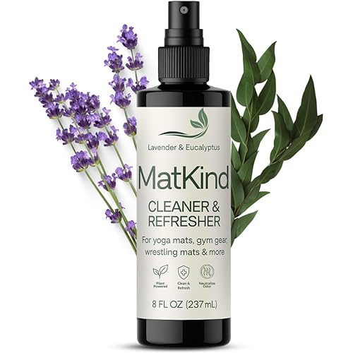Yoga Mat Cleaning Spray (Eucalyptus & Lavender) No Slippery Residue, Organic Essential Oils, Deep-Cleansing for Fitness Gear & Gym Equipment 8 floz