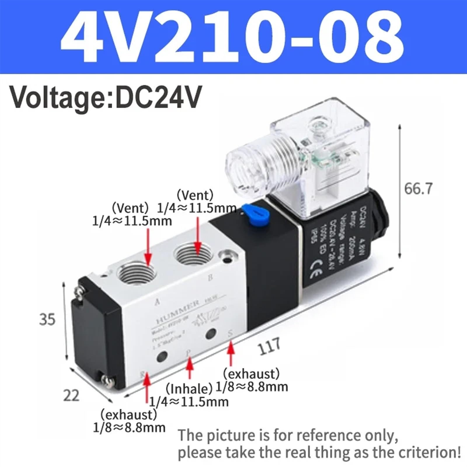 4V110 4V210 4V310 pneumatyczne elektryczne zawory elektromagnetyczne, 5-drożna regulacja 2-pozycyjna, zawór dystrybucyjny gazu powietrza (4 V 210-08 DC 24 V)