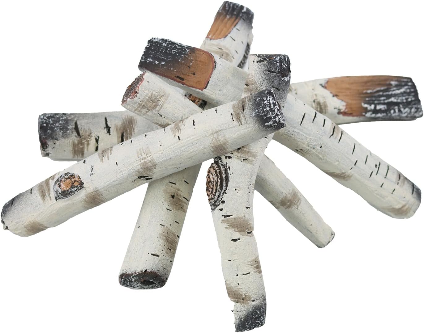 6Pcs Gas Fireplace Log Set,White Birch Ceramic Gas Logs for Gas Fireplace, Indoor Gas Inserts, Vented, Ethanol, Electric, Fire Pits Decor