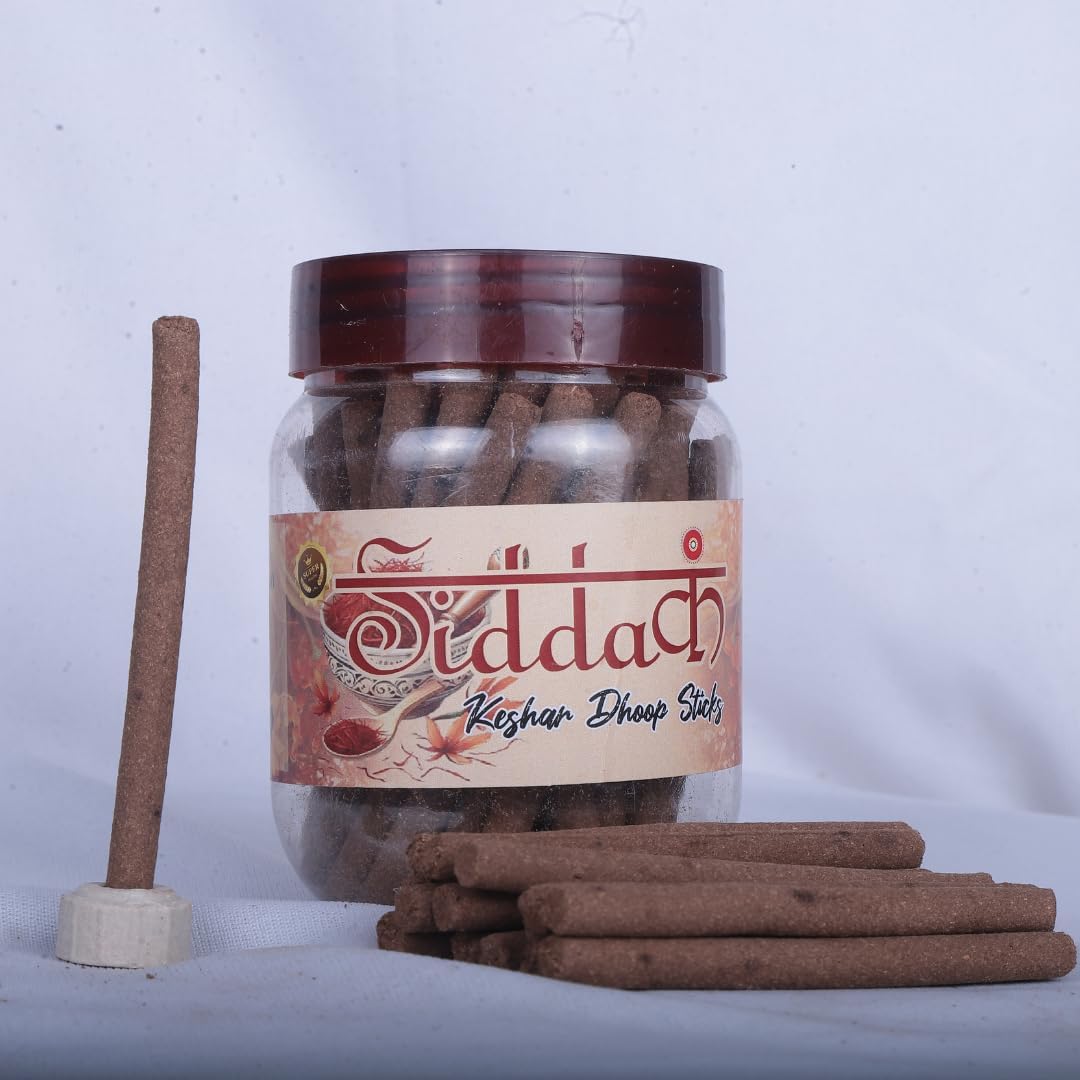 Kesar Premium DhoopSticks | Organic Keshar Incense Dhoop Cones| No Bamboo Dhoop Stick | Charcoal Free | Eco Friendly | Long Lasting Fragrance | Contains 50 Sticks &1 Holder Each Box