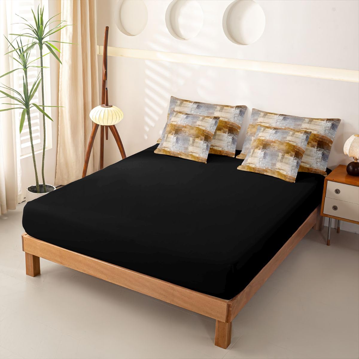 Loussiesd Set di biancheria da letto con copripiumino singolo astratto con lenzuola, per bambini, ragazzi e ragazze, motivo geometrico grigio arancione ombré, 7 pezzi, arte astratta moderna