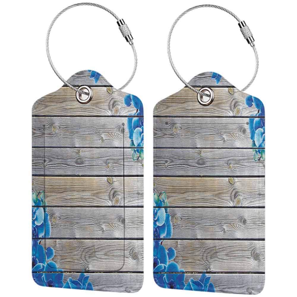 Small luggage tag Vintage Decor Rustic Barn Wood with Wildflowers Watercolor Floral Blooms Print Cottage Country Style Quickly find the suitcase Collection W2.7" x L4.6"