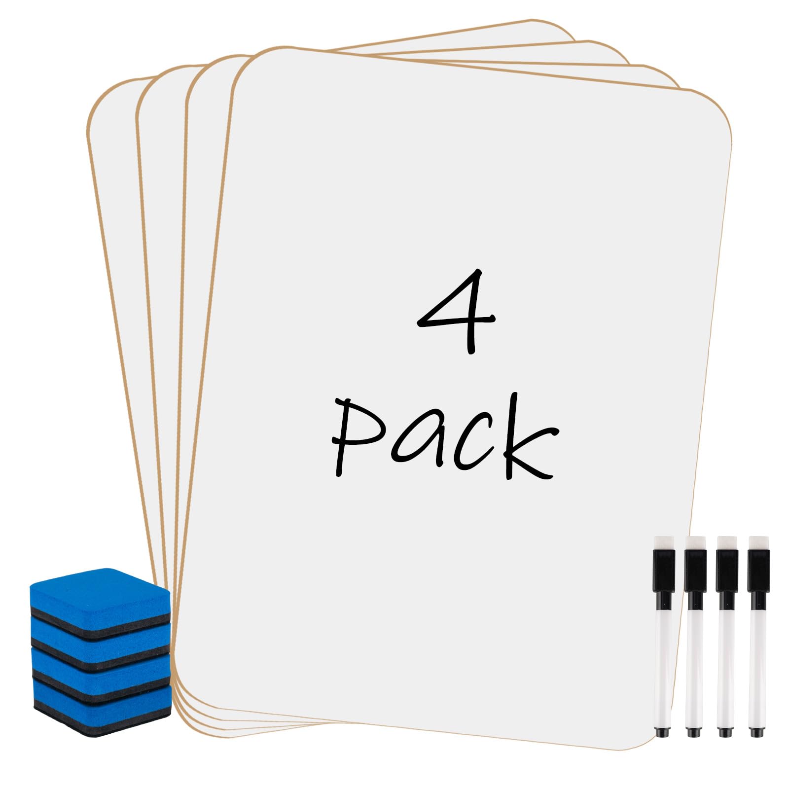 4PACK Dry Erase Boards, 9"x12" Double Sided Easel Small Whiteboard for Kids, Students, Education Teacher Classroom Supplies, Mini Portable White Boards for Office Work - White Board