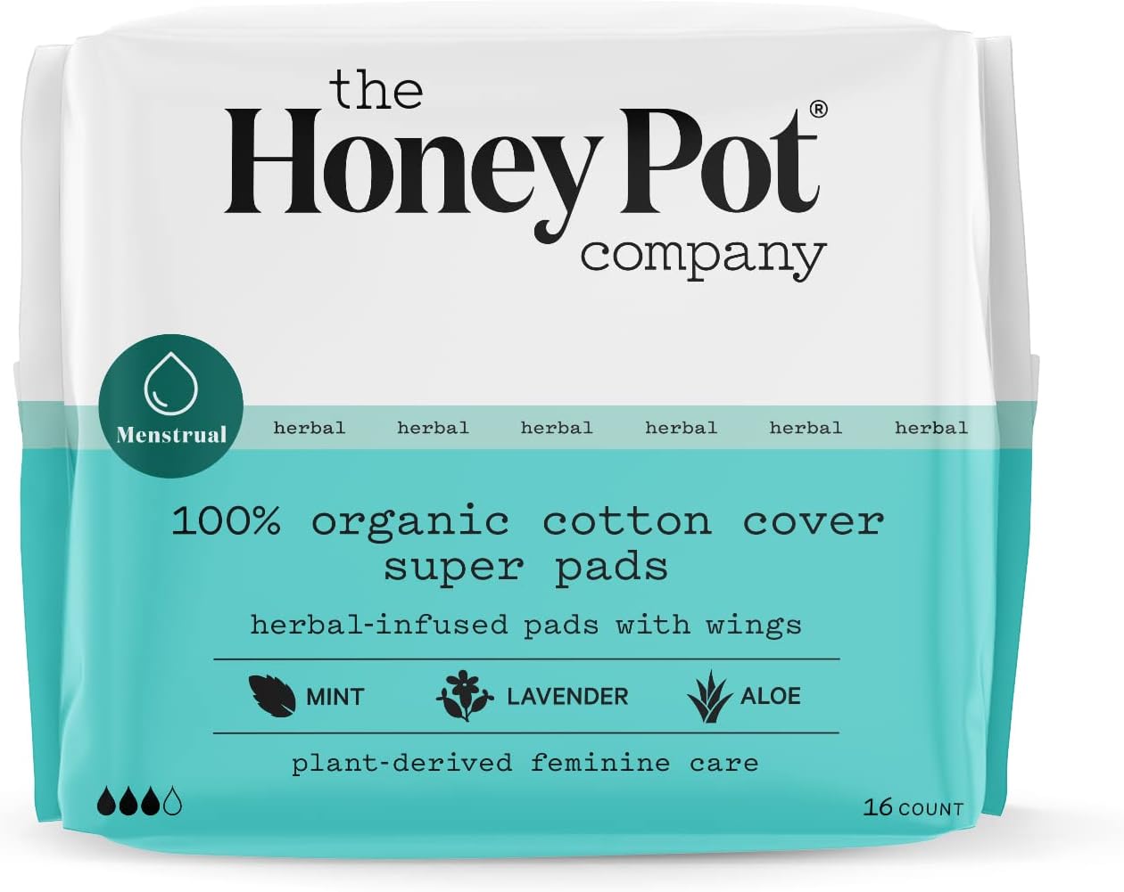The Honey Pot Company – Herbal Pads for Women – Super Pads w/Wings – Infused w/Essential Oils for Cooling Effect, Organic Cotton Cover, & Ultra-Absorbent Pulp Core – Feminine Care – FSA & HSA – 16 ct The Honey Pot Company – Herbal Pads for Women – Super Pads w/Wings – Infused w/Essential Oils for Cooling Effect, Organic Cotton Cover, & Ultra-Absorbent Pulp Core – Feminine Care – FSA & HSA – 16 ct