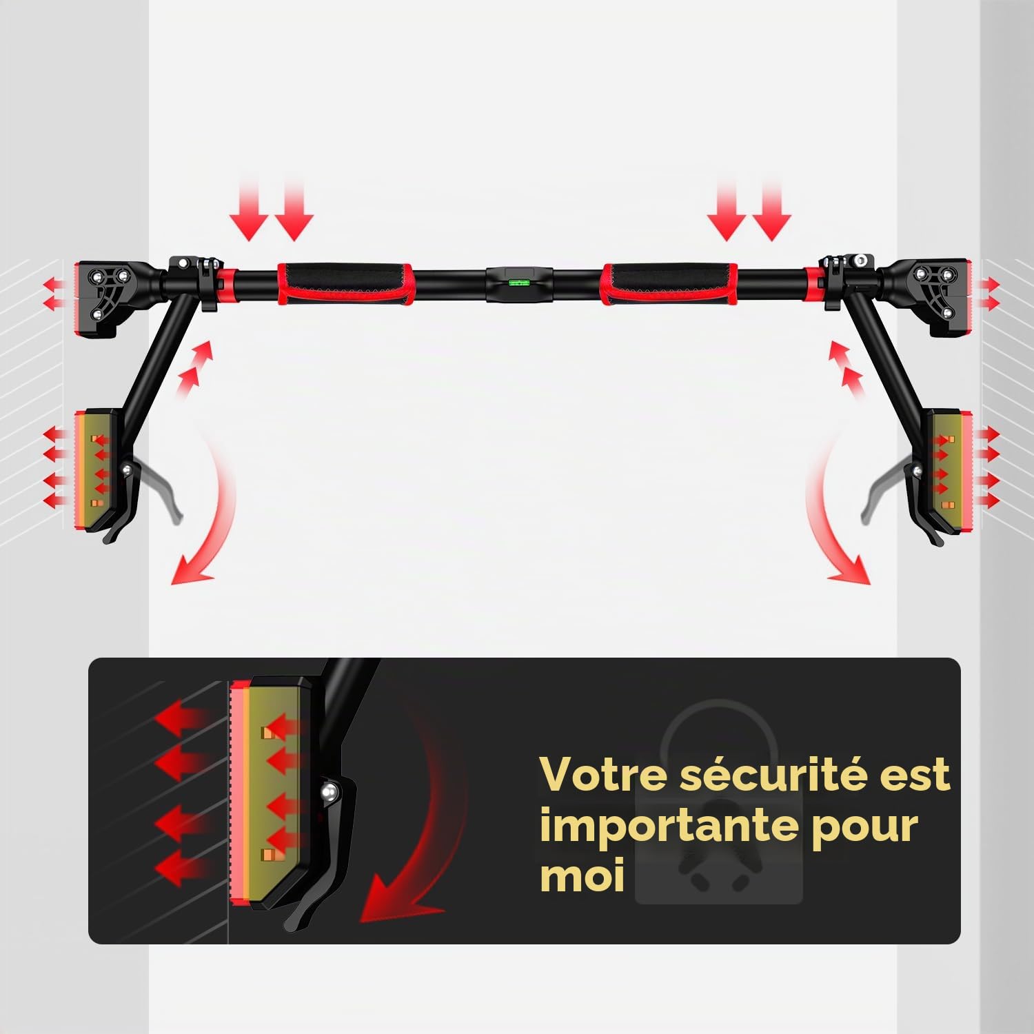 Barre de traction pour cadre de porte à accrocher sans vis et ne glisse pas, barre de traction professionnelle avec poignées rembourrées