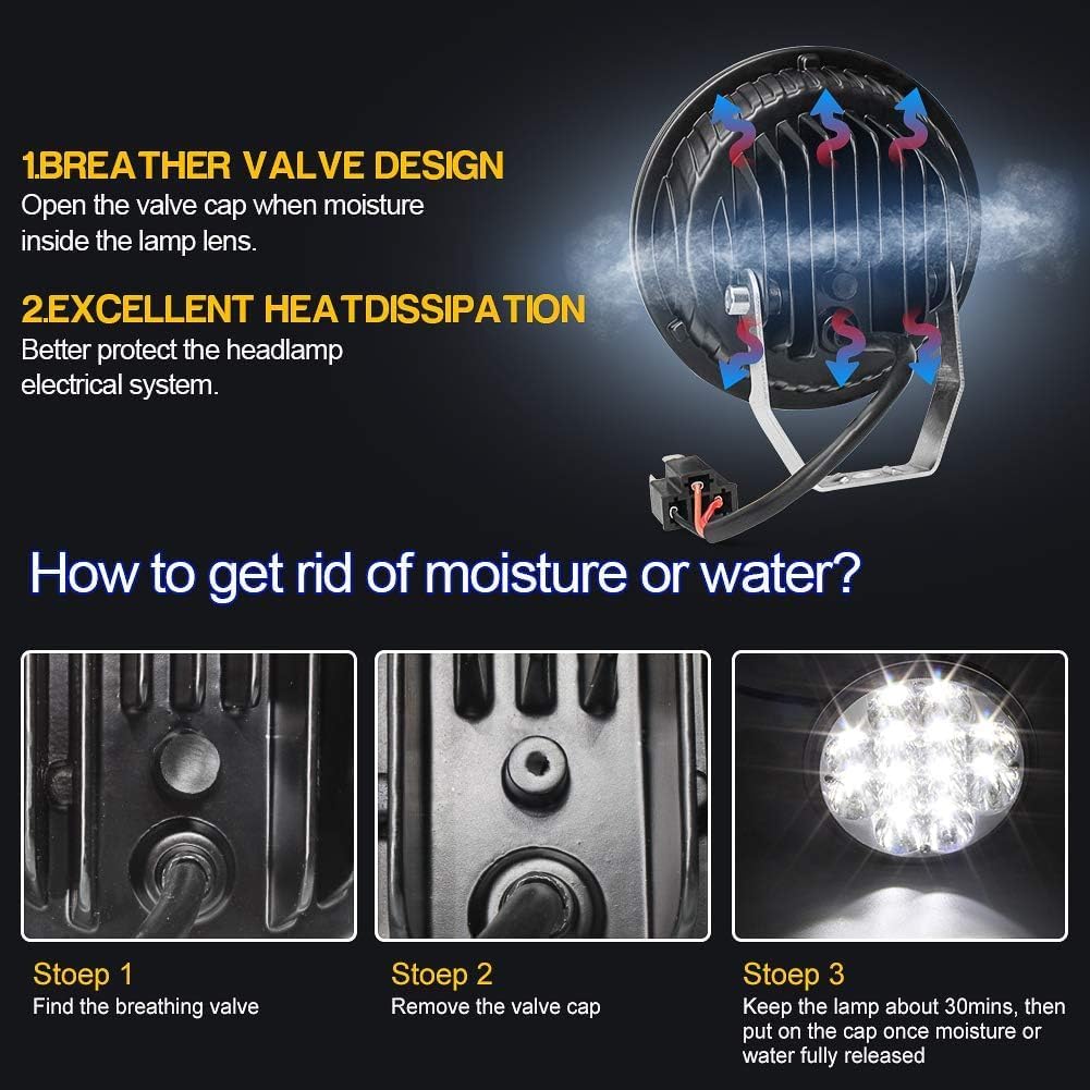 H5006 Crystal Round LED Lights, 5.75" High/Low Beam Waterproof IP68 4000 4040 5506 H5006 H651 / H466 Replacement Spotlights- 2Pcs