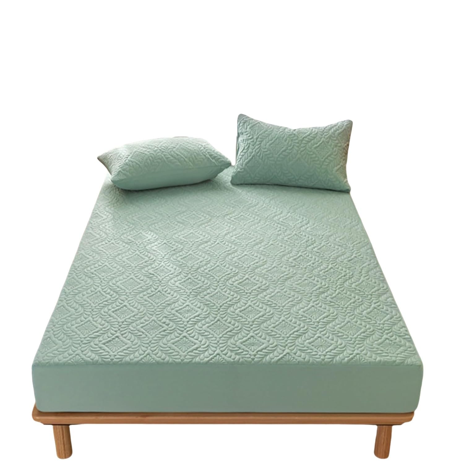 Protector de colchón Suave y Transpirable, Funda Impermeable para Cama Queen con Bolsillo elástico Profundo, sábana Bajera Ajustable para Uso doméstico (Verde, 90 * 200 cm)