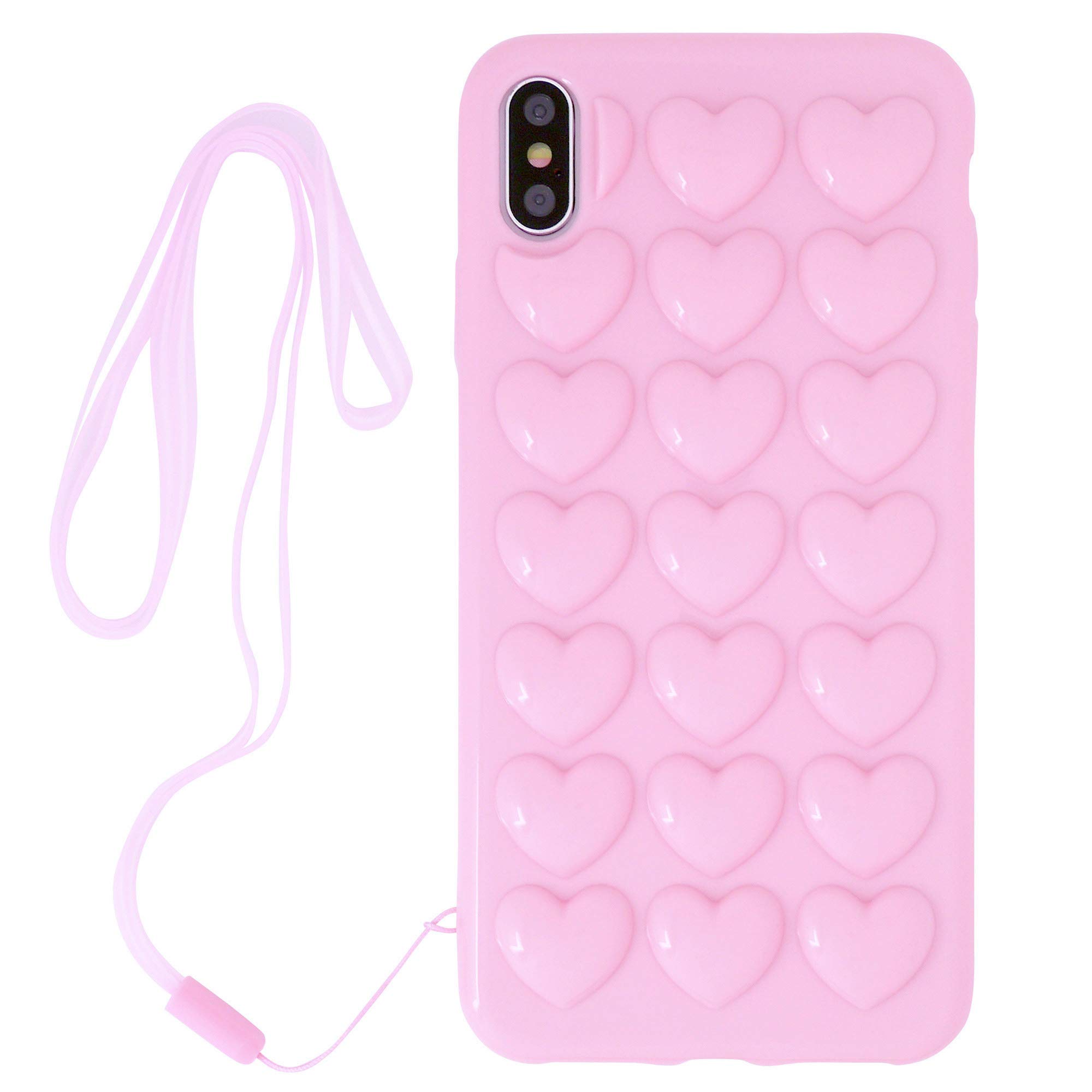 DMaosiPhone Xs Max Case for Women, 3D Pop Bubble Heart Kawaii Gel Cover, Cute Girly for iPhone 10s Max 6.5 inch - Pink