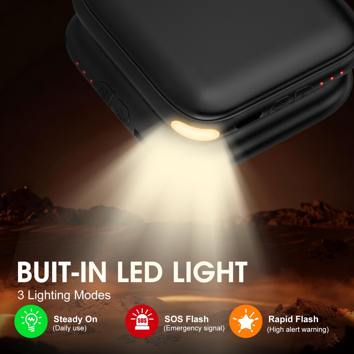 Hand Warmers Rechargeable 2 Pack - 6000mAh 3-Temp Fast Heating Electric Hand Warmers with LED Light, UL Certified Portable Pocket Heater, Hunting Essentials, Gifts for Christmas Men Women Teens(Black)