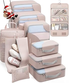 OlarHike ALL INCLUDED 10 Set Durable Packing Cubes for Travel,Gifts for Women Mom Men,Luggage & Suitcase Organizers with Toiletry Bag,Vacation Essentials for Cruise & Plane,Beach Accessories,Beige