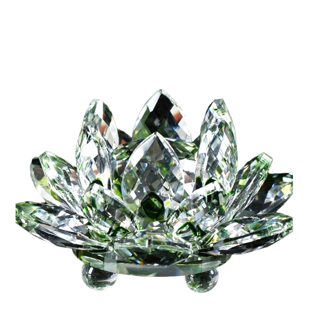 Segoy Green Crystal Glass Lotus For Home And Office Decoration - 13Cm