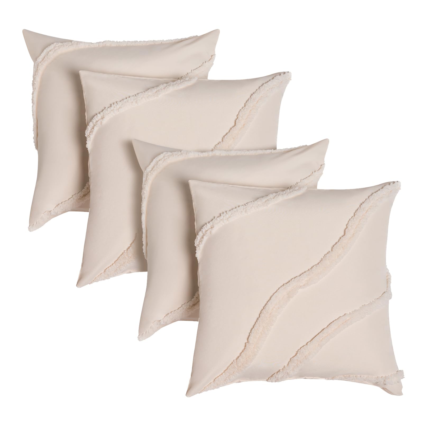 OHS Tufted Contour Cushion Covers 45 x 45 Set of 4, Super Soft Comfy Decorative Square Throw Pillow Cover with Invisible Zipper Sofa Cushion Covers Home Decor for Bedroom Living Room, Ivory