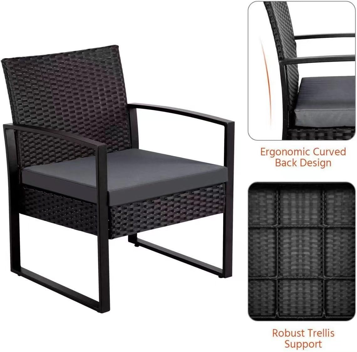 Set di 3 sedie in rattan, tavolino da caffè, mobili da giardino, set da bistrot in rattan con tavolino da caffè, per interni ed esterni, patio, giardino, cortile