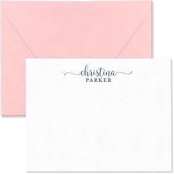 Personalized Stationary Note Cards and Envelopes for Women - Custom Flat Note Cards Stationery Set - Choose Ink and Envelope Colors | Fairmont & Grove Paper Co. Style #1
