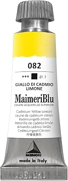 MaimeriBlu 12ml Single-Pigment Watercolor Paint - Cadmium Yellow Lemon PY35 Professional Watercolor Paint - Lightfast and Transparent Watercolor Paint Tube for Artists