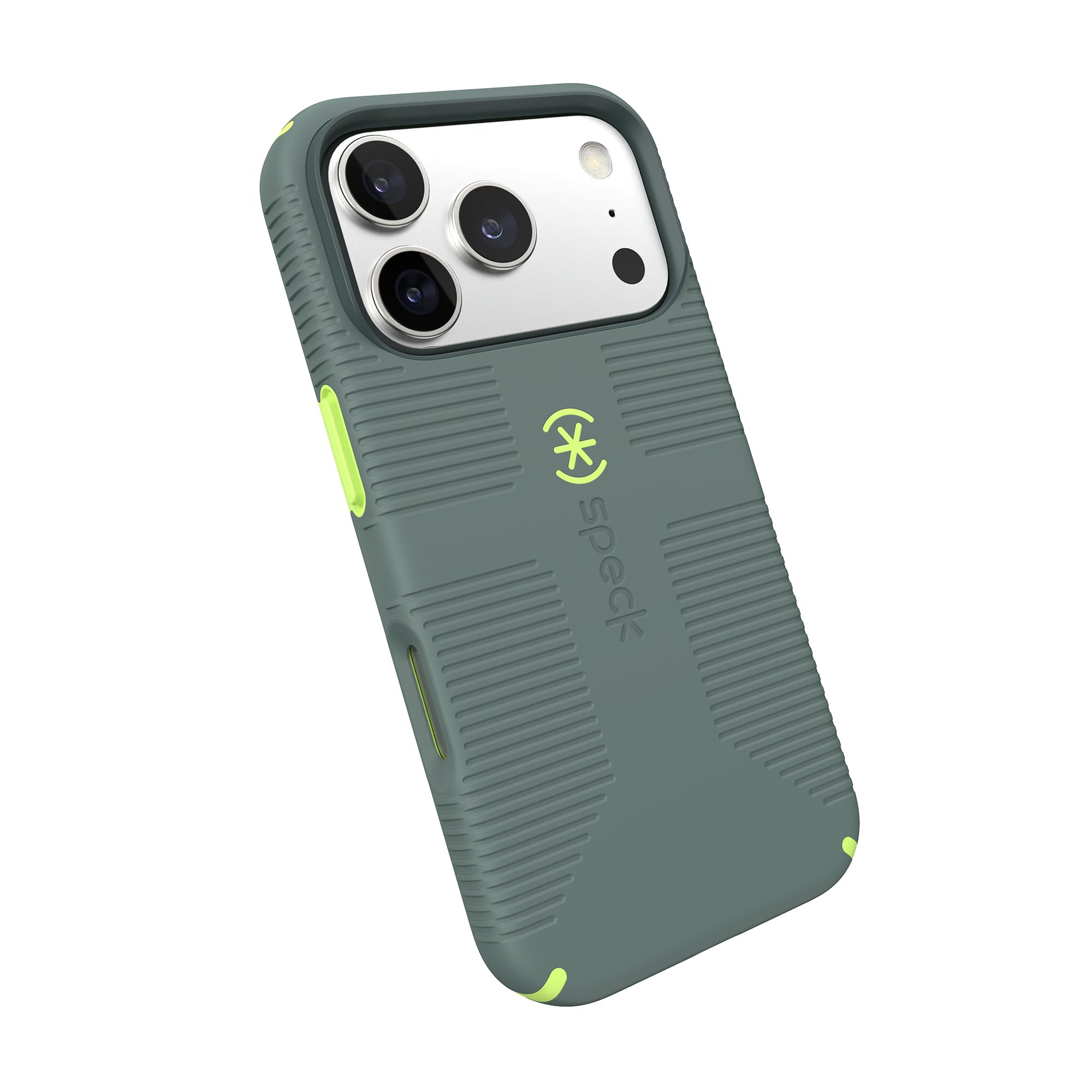 Speck CANDYSHELL Grip +MS - Funda para iPhone 17 Pro - Neo Drab/Verde Brillante | Agarre Protector Delgado | Protección contra caídas | Compatible con MagSafe