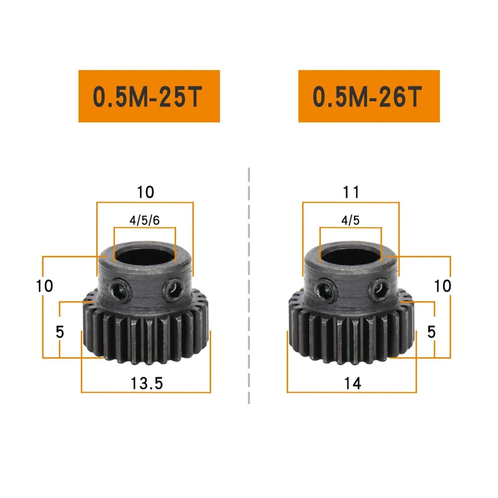 Bevel Gear Pinion Hardware Mechanical Spur Gear 0.5M-25T Bore Size 4/5/6mm Gear Wheel Carbon Steel Blackening Teeth Height 5mm Gear Total Height 10mm(5mm)