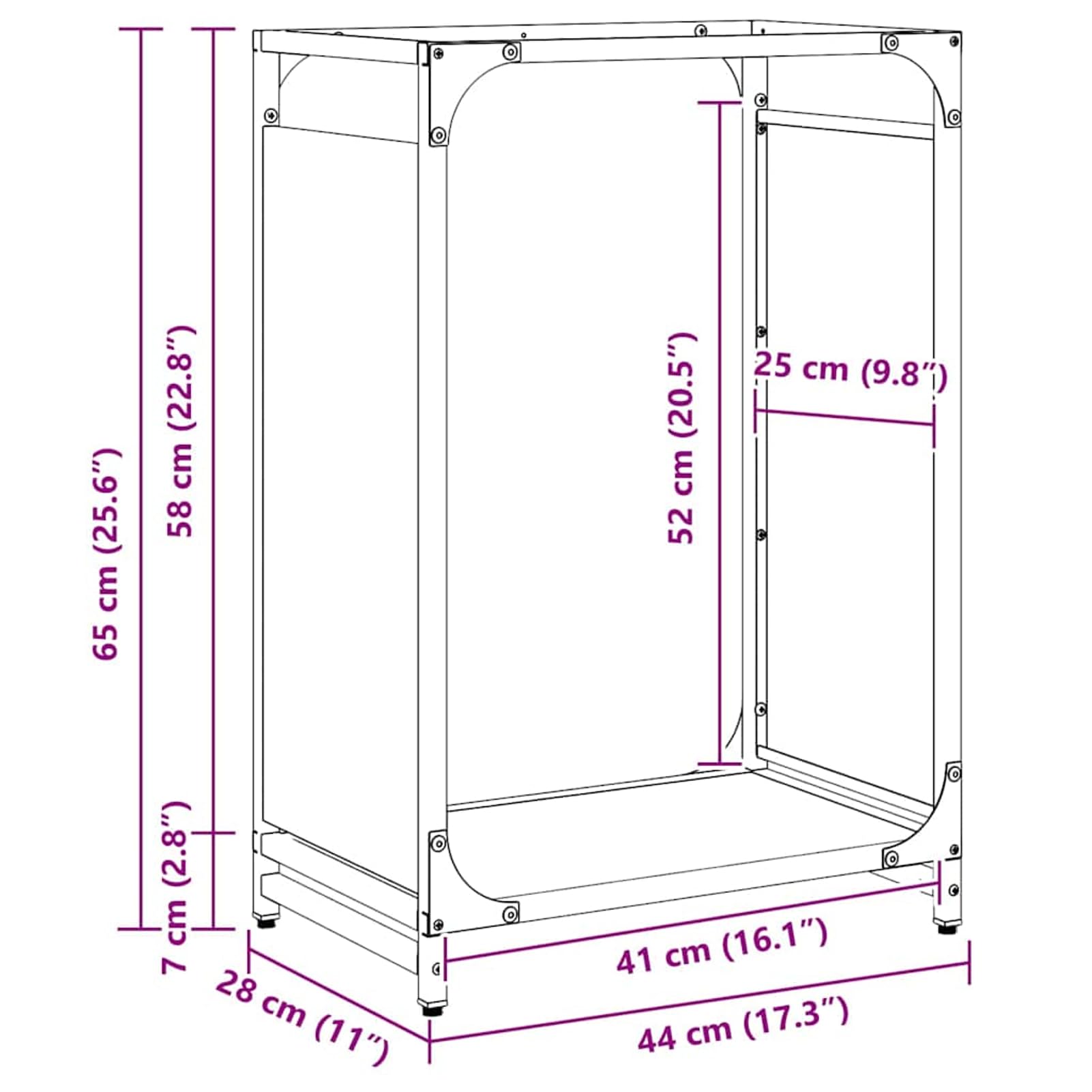 Brennholzregal aus kaltgewalztem Stahl, olivgrün – robustes Kaminholzhalter (44x28x65 cm, 60 kg Tragkraft) für trockenes, ordentliches Holzlagerung im Wohnzimmer, am Kamin oder im Gartenhaus