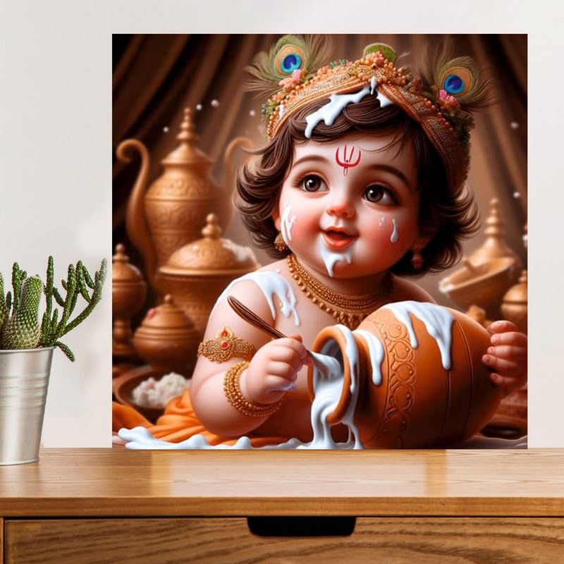 Image of British Terminal Cute little Bal Gopal Baby God Krishna| Kanha Ji | Laddu Lord Makhan Chor Painting Religious Poster for Pregnant Women for wall (matt thin vinyl,sticker,multicolor,unframed)| bj407