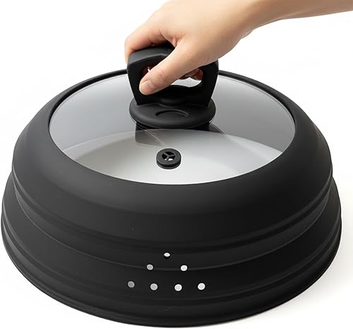 Cubierta de vidrio para salpicaduras de microondas de 11.8 pulgadas, cubierta de microondas para alimentos con asa, cubierta plegable de silicona