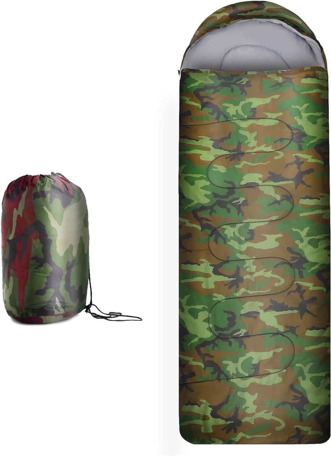 M.J COMFY-LIFE Sleeping Bag 3-4 Season Lightweight & Water-Resistant, 200g Hollow Cotton Fill, Comfort 5°C to 15°C, Compact for Camping, Hiking, Sleepovers (Multi-coloured)