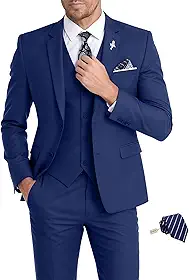 Terno masculino de 3 peças, ajuste justo, para padrinhos de casamento, conjunto de terno com dois botões, jaqueta lisa, colete e calça com gravata, Azul marino
