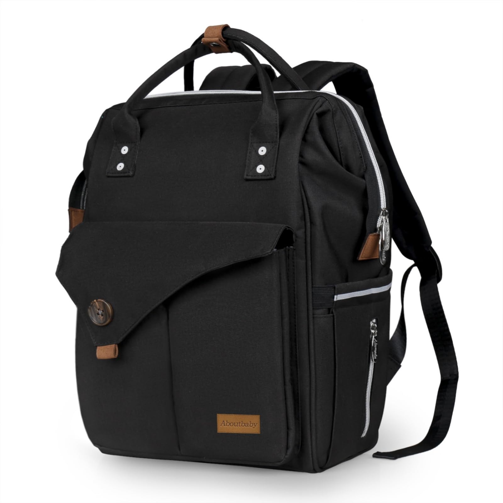 Sac à Langer Étanche Sac à Dos Bébé Organiseur Sac Maternité Sac de Change Sac de Accessibilité Frontale et Latérale Bretelles Rembourrées Poignée, Array, Noir