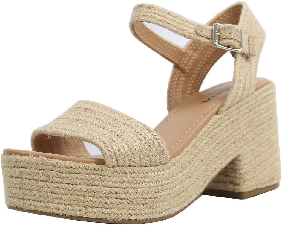 Soda Women's Castle Jute Open Toe Ankle Strap Platform Wedge, Light Tan, 10 M US