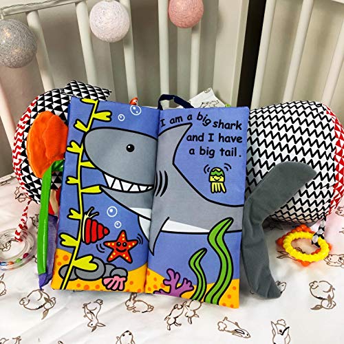 Image of Jollybaby Baby Cloth Books, Touch & Feel Crinkle Soft Books, for Infants Babies, Toddler Early Educational Interactive Stroller Toys, Baby Girl & Boy Gift(Ocean Tails)
