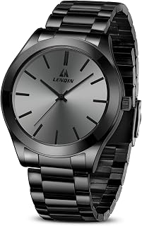 LENQIN Men's Waterproof Stainless Steel Watch - 46mm Quartz Analog Business Designer Wristwatch