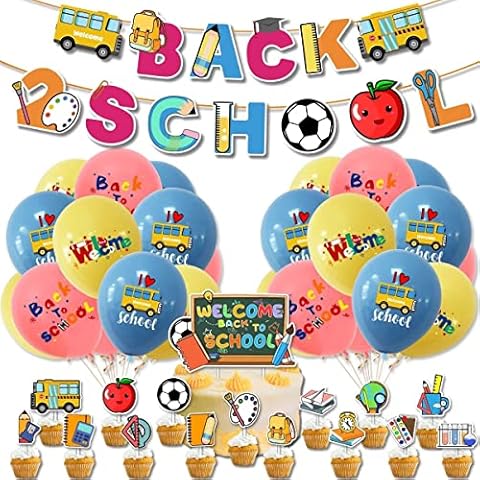 MQLAE 37PCS Back School Party Decoration, School Decoration Set for School Enrolment, First Day of School Decoration Set for First Day of School Cake Toppers Celebration Decorations Cover