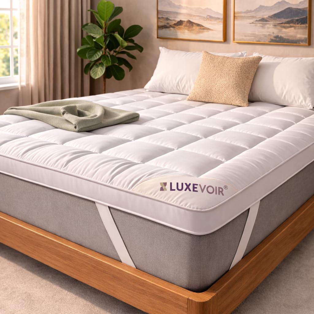 Luxevoir® Mattress Topper Kingsize Bed 4 Inch/10cm – Soft Hotel Quality Hypoallergenic Breathable Quilted King Mattress Topper – Microfiber Mattress Toppers King Elastic Band Up To 40cm (150x200+10cm)