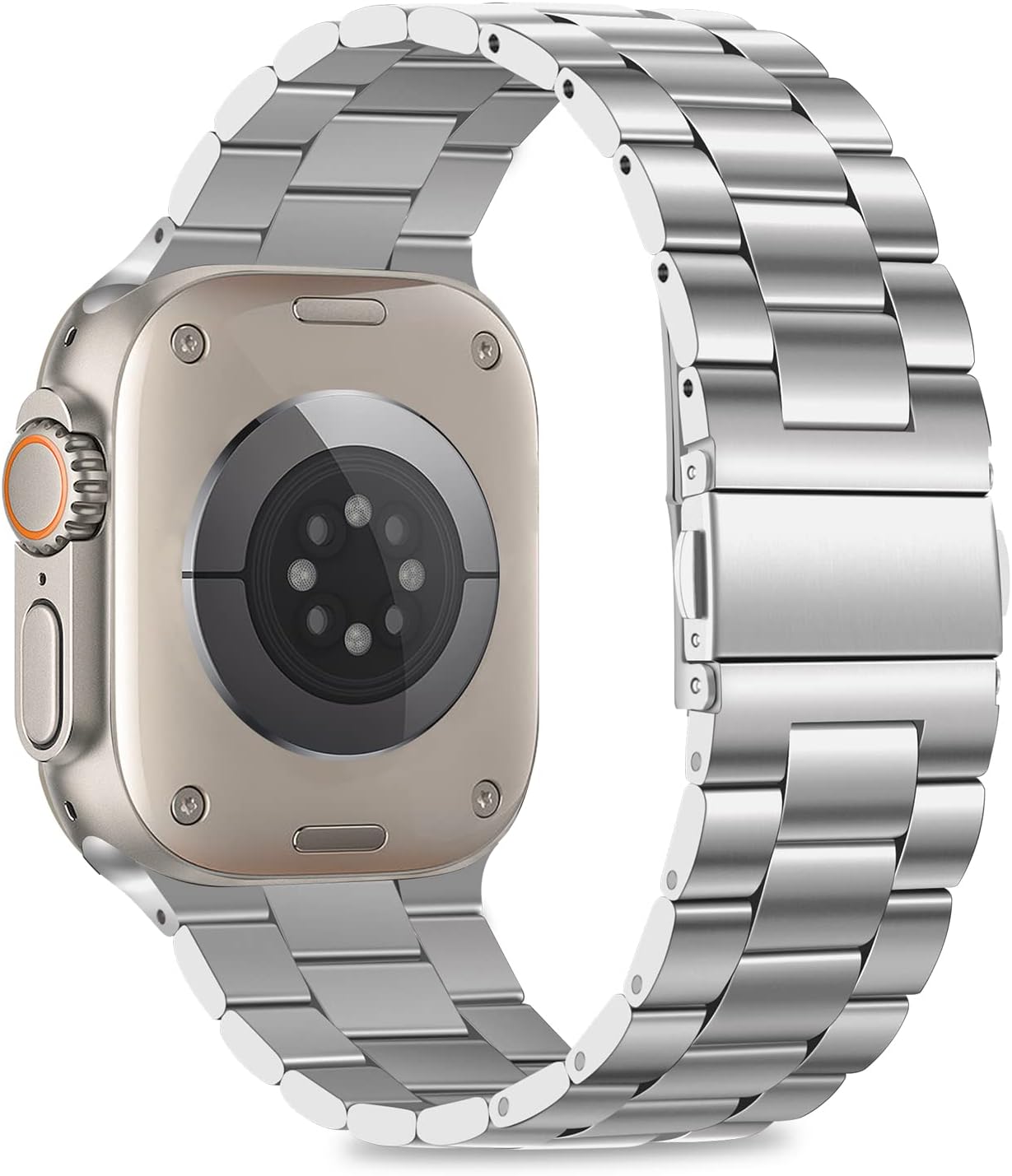 HITZEE Compatible with Apple Watch Ultra Band 49mm Business Stainless Steel Metal Strap Men Women Link Bands Compatible for Apple Watch Ultra 3/2/1, 49mm Silver - Image 2