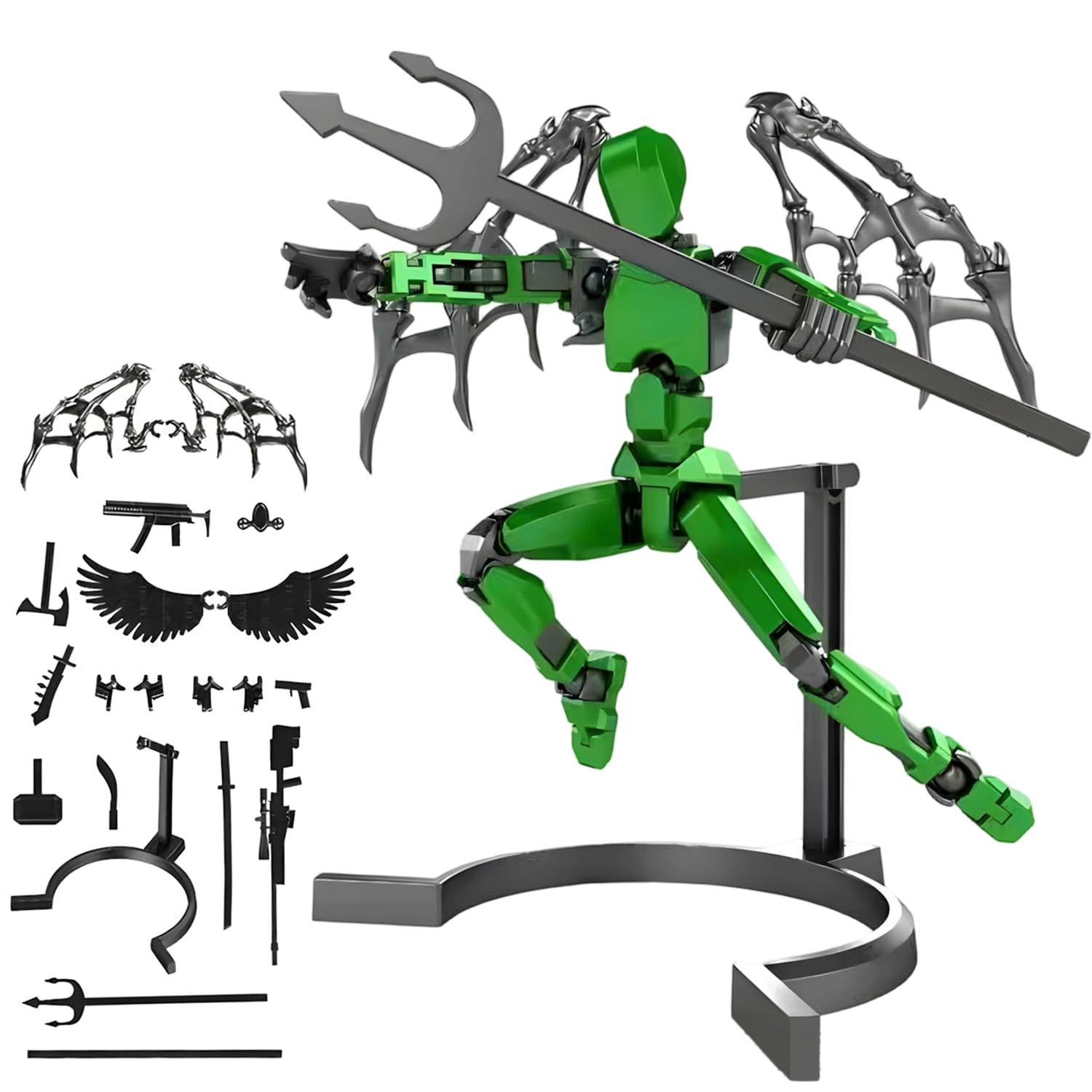 Susfyhya T13 Action Figures, Dual-Wing Action Figure with Demon and Angel Design, 3D Printed Dummy 13 with Multi-Jointed Movable & Multiple Weapons, Collectible Robot Figure for Desktop Decorations
