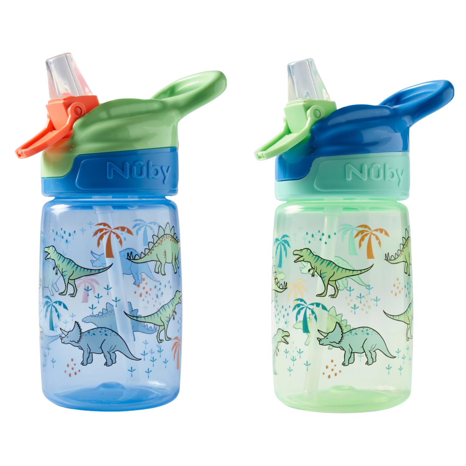 Nuby Incredible Gulp Water Bottle - No Spill Active Toddler Sippy Cup | 360ml / 12oz | Carry Handle | Dishwasher and Microwave Safe | Suitable Beaker for 18 Months Plus (Jurassic, Pack of 2)