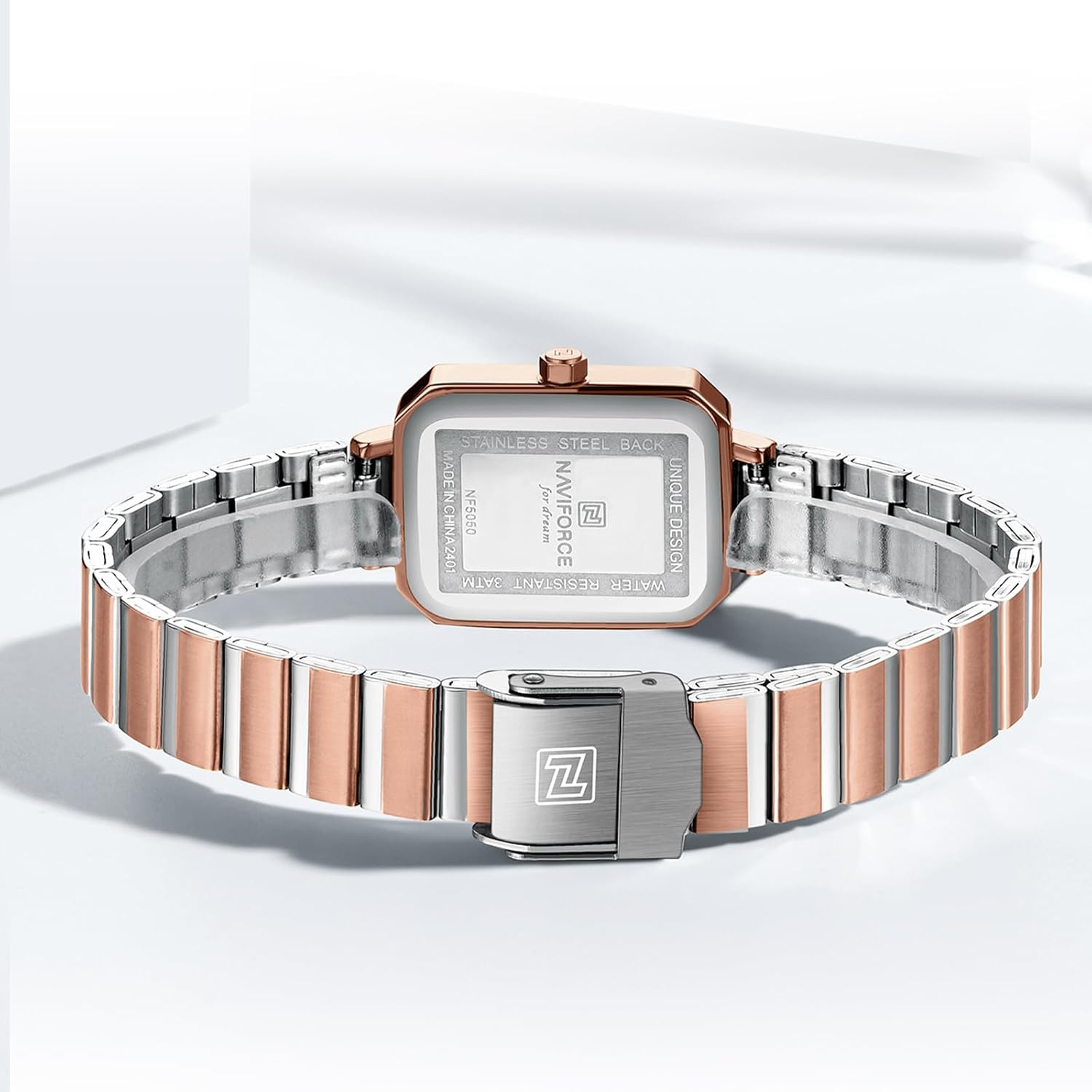 NAVIFORCE Woman Simple Retro Style Bracelet Stainless Steel Watches, Vintage Rectangular Case Watch for Women with Adjustment Tool - Image 3