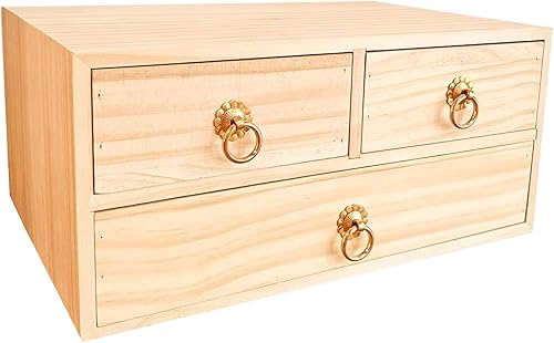 Miniatura 7 de Caja de almacenamiento de madera natural, cajón de escritorio, organizador de gabinete de madera individual, cajón organizador de mesa con mango