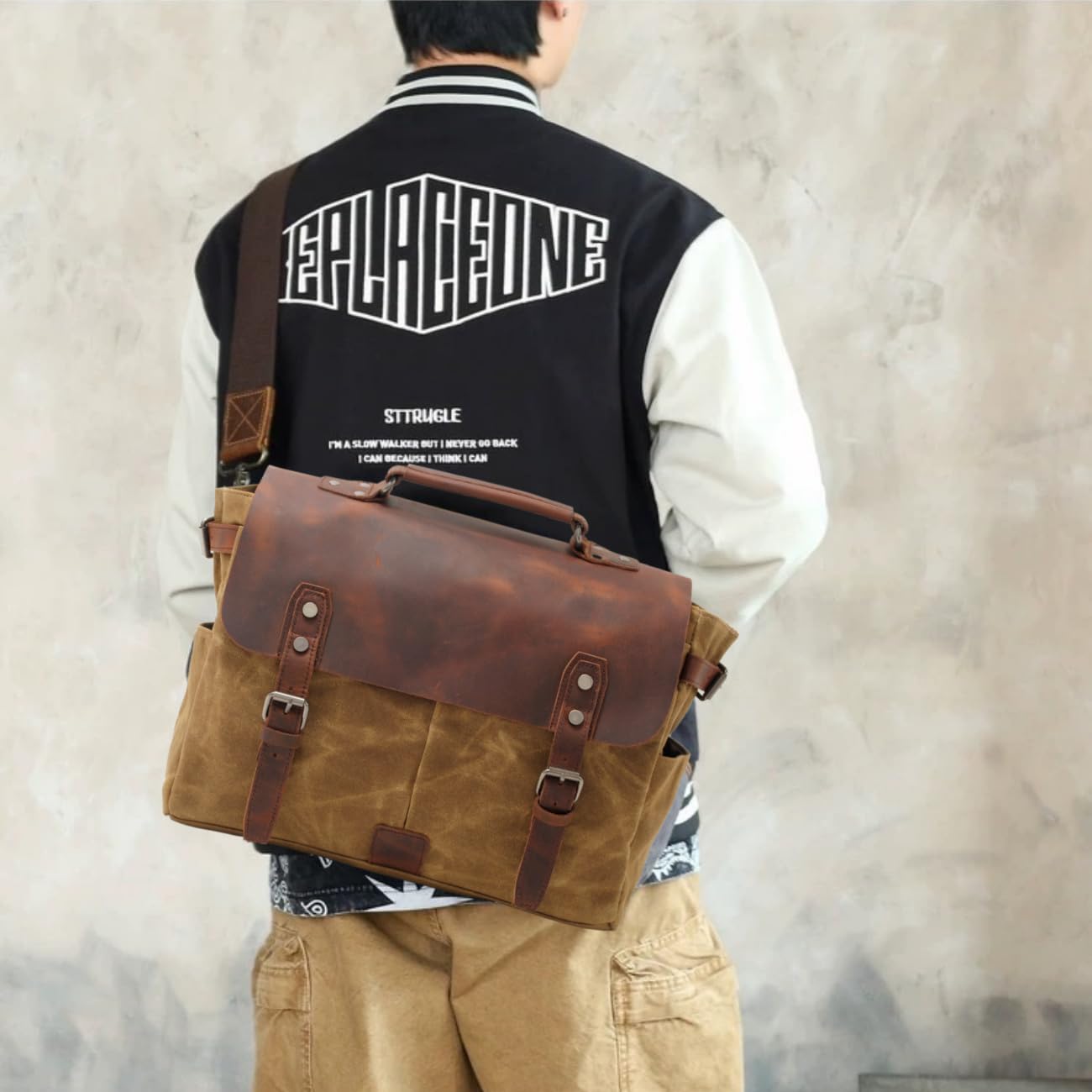 Messenger Tasche für männer und Frauen, Vintage - leinwand echtes Leder 15 "MacBook pro / 14" Laptop - Tasche umhängetasche für unternehmen Arbeiten Schule College Alltag