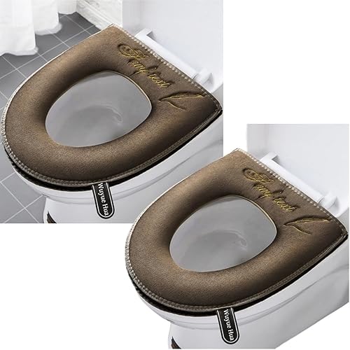 Funda de asiento de inodoro suave para baño, 2 piezas, con asa, suave, más gruesa, lavable, se adapta a todos los asientos de inodoro ovalados,