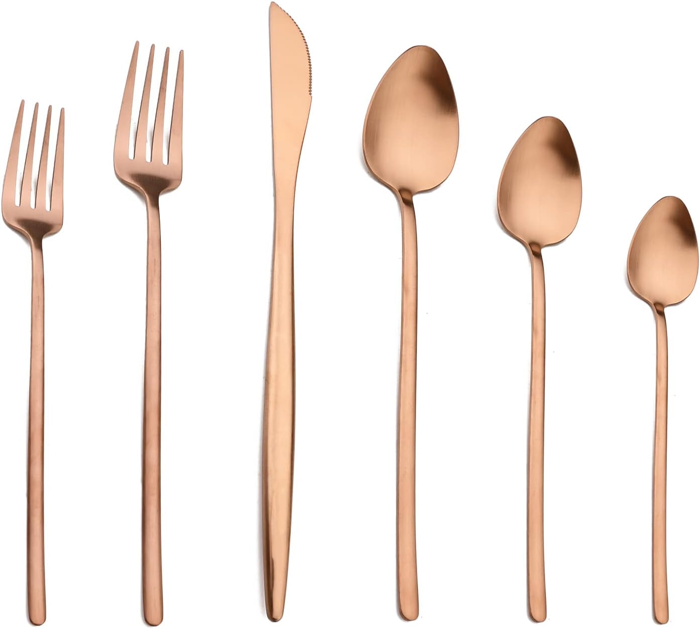 Matte Rose Gold Silverware Set, Satin Finish 24-Piece 304 Stainless Steel Slim Handle Flatware set, Tableware Cutlery Set Service for 4, Utensils for Kitchens, Dishwasher Safe