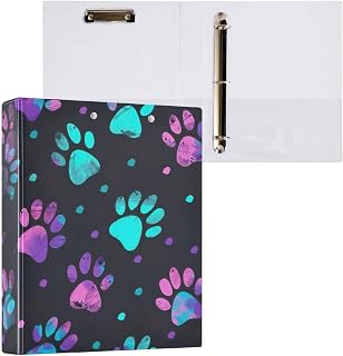 Kigai Dog Paw 3 Ring Binder 1.5 Inch D Ring Clear View Binder with 3 Interior Pockets Holds 8.5'' x 11'' Paper for College Classroom Hospital Office Supplies, 1 Pack