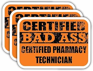 (x3) Certified Bad Ass Certified Pharmacy Technician Magnets | Cool Funny Occupation Job Career Gift Idea | Magnet Decal for Fridges, Toolboxes, Lockers, Helmets, Hard Hats