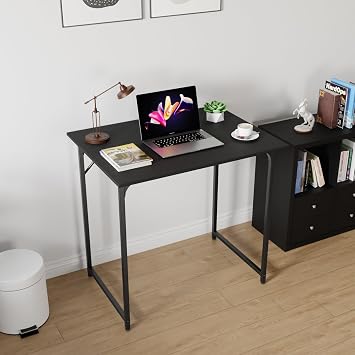 32 Inch Computer Desk Modern Gaming Desk for Home Office, Large PC Gaming Table for Teen, Student Art Modren Simple Style Computer Desk, Wood and Metal Desk Workstati, Black